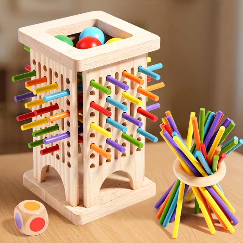 Board Game For Kids - Montessori Ahşap Tahta Oyunu Renkli Çubuklar