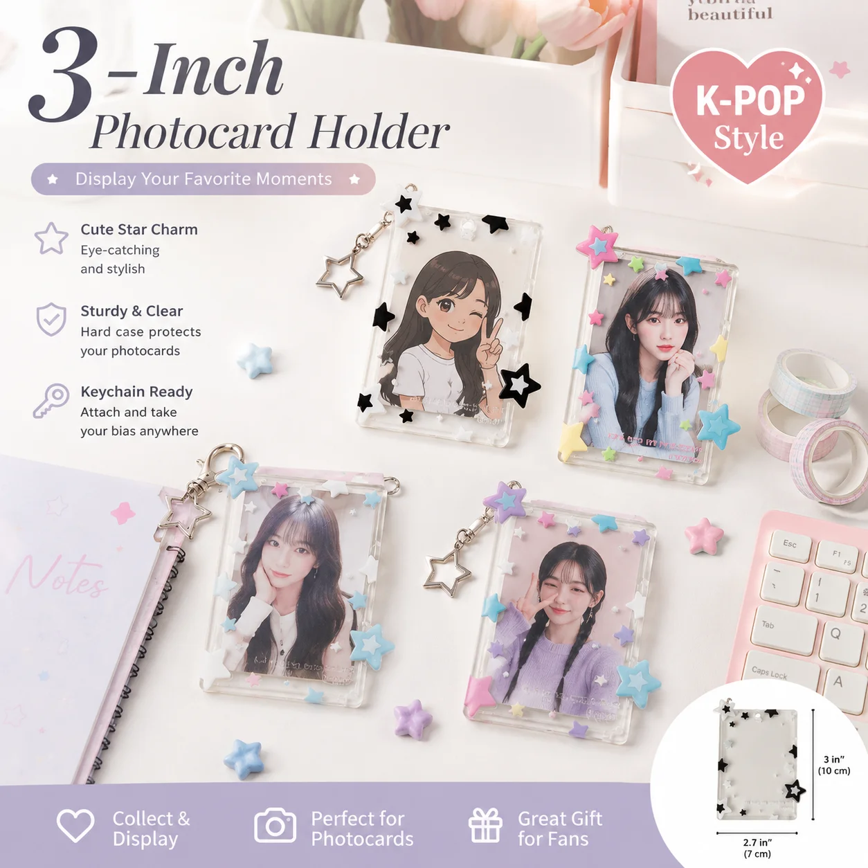 Card Sleeves Protector - Yıldız Tasarımlı 3 İnç Fotoğraf Kartı