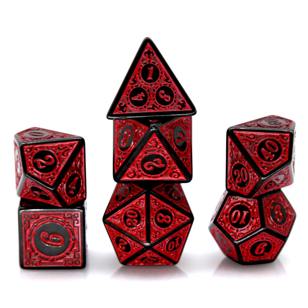 Board Game Live - 7 adet siyah kırmızı akrilik çokyüzlü